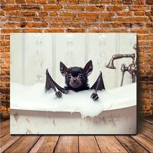Cute Bat in Bathtub Canvas Art